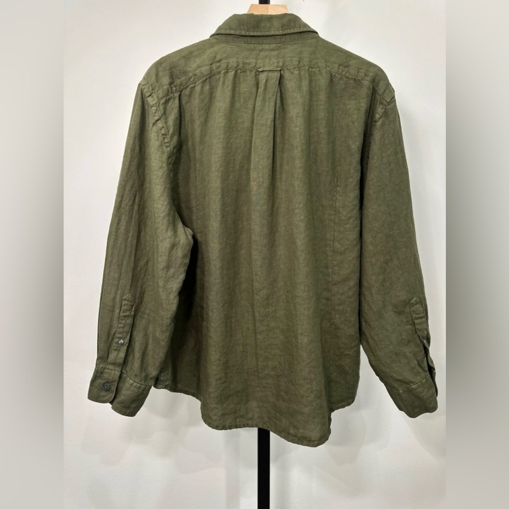 Todd Snyder Olive Button-Down Linen Shirt - Picture 3 of 6